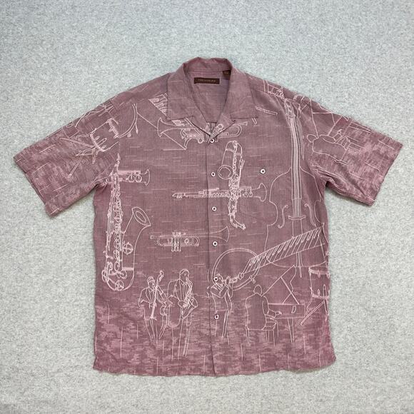 Tori Richard Silk Shirt Mens L Dusty Rose Button Up Short Sleeve Musical Party - Picture 1 of 5